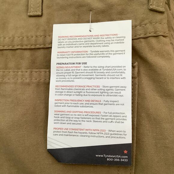 Tyndale Flame Resisitant Tan Work Cargo Pants 38 x 30 NWT - Picture 6 of 8
